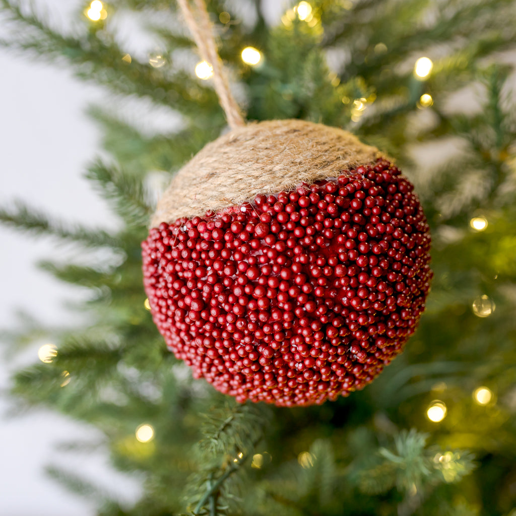 5" Burgundy Natural Jute Bead Ornament