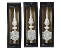 14" White Treetop Finial/Snowflake Glass, Assorted