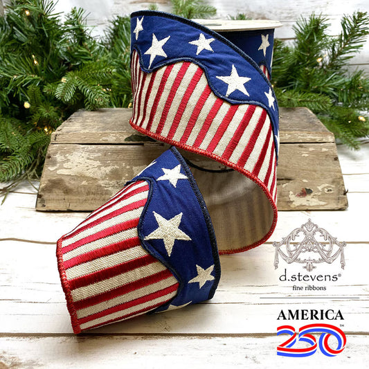 6"X5Yd Linen American Flag Ribbon