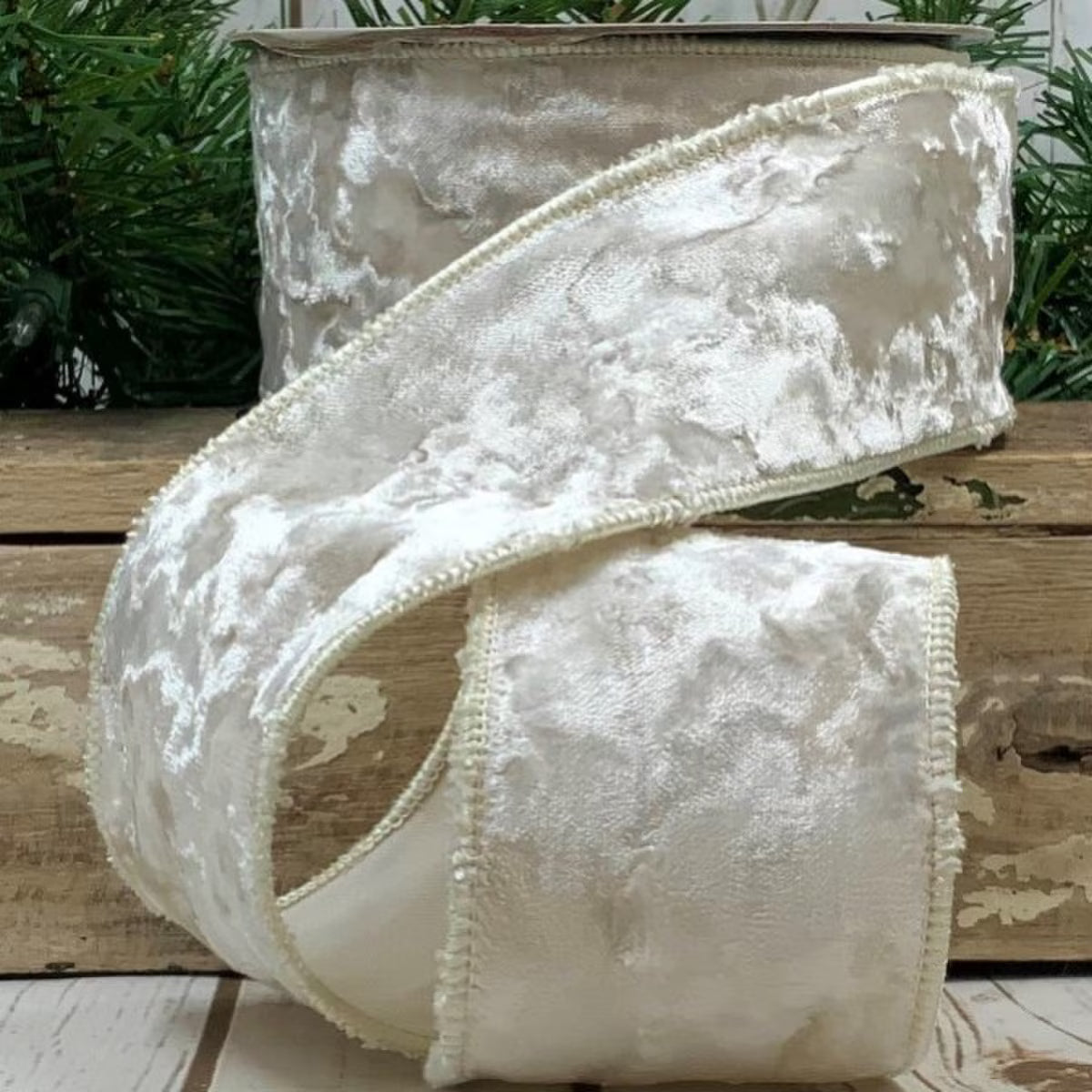 2.5"X10 Yard, Ivory Velvet Crushed Ribbon