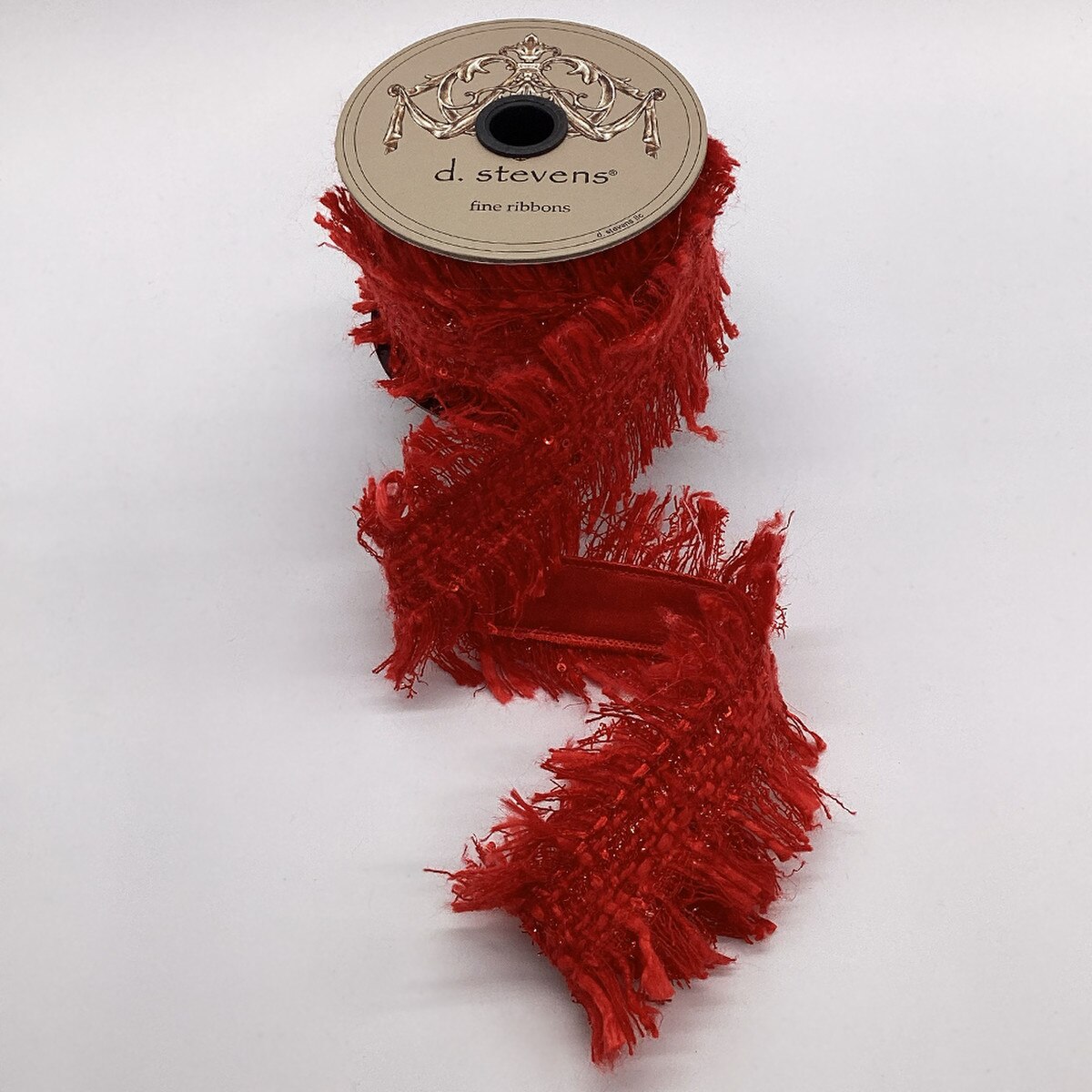 2.5"X5 Yard, Red Blissful Boucle with Frayed Edge Ribbon