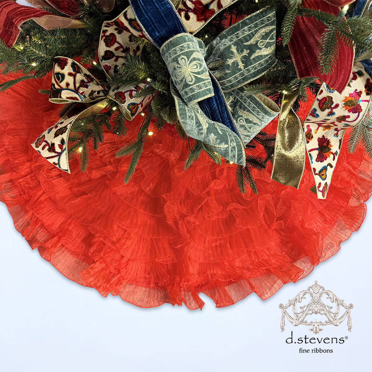 60" Red Ruffled Sheer Tree Skirt