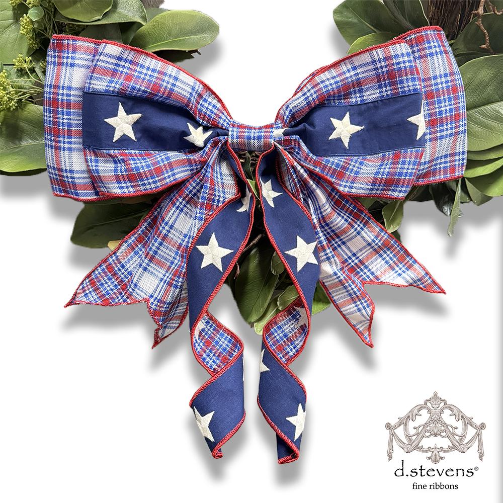 6" x 16" Patriotic Bow Plaid Stars