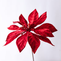 22" Deep Red Velvet Poinsettia Spray