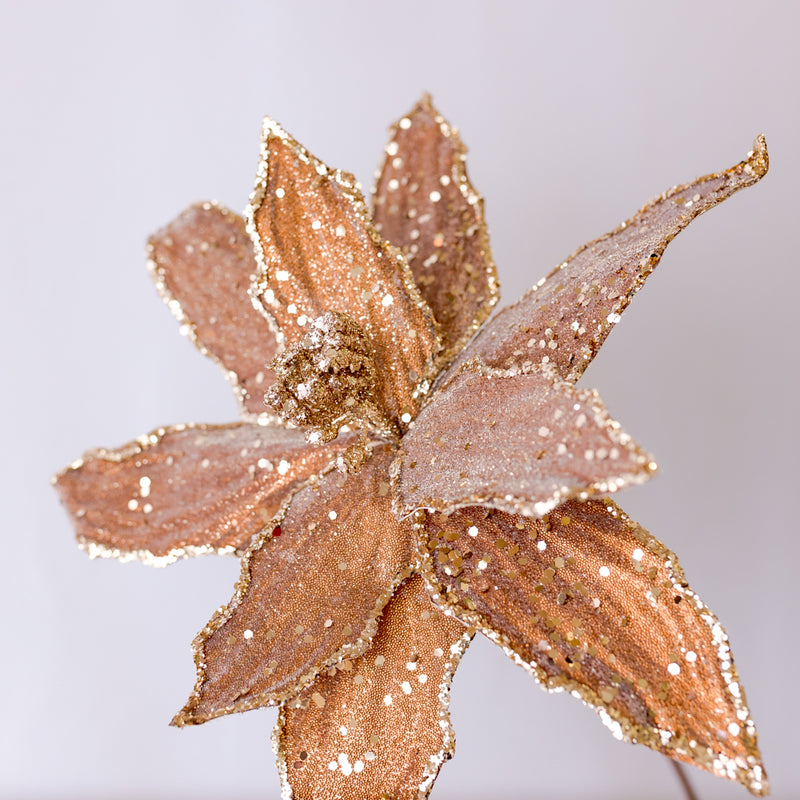 22" Light Brown Beige Glitter Poinsettia Spray