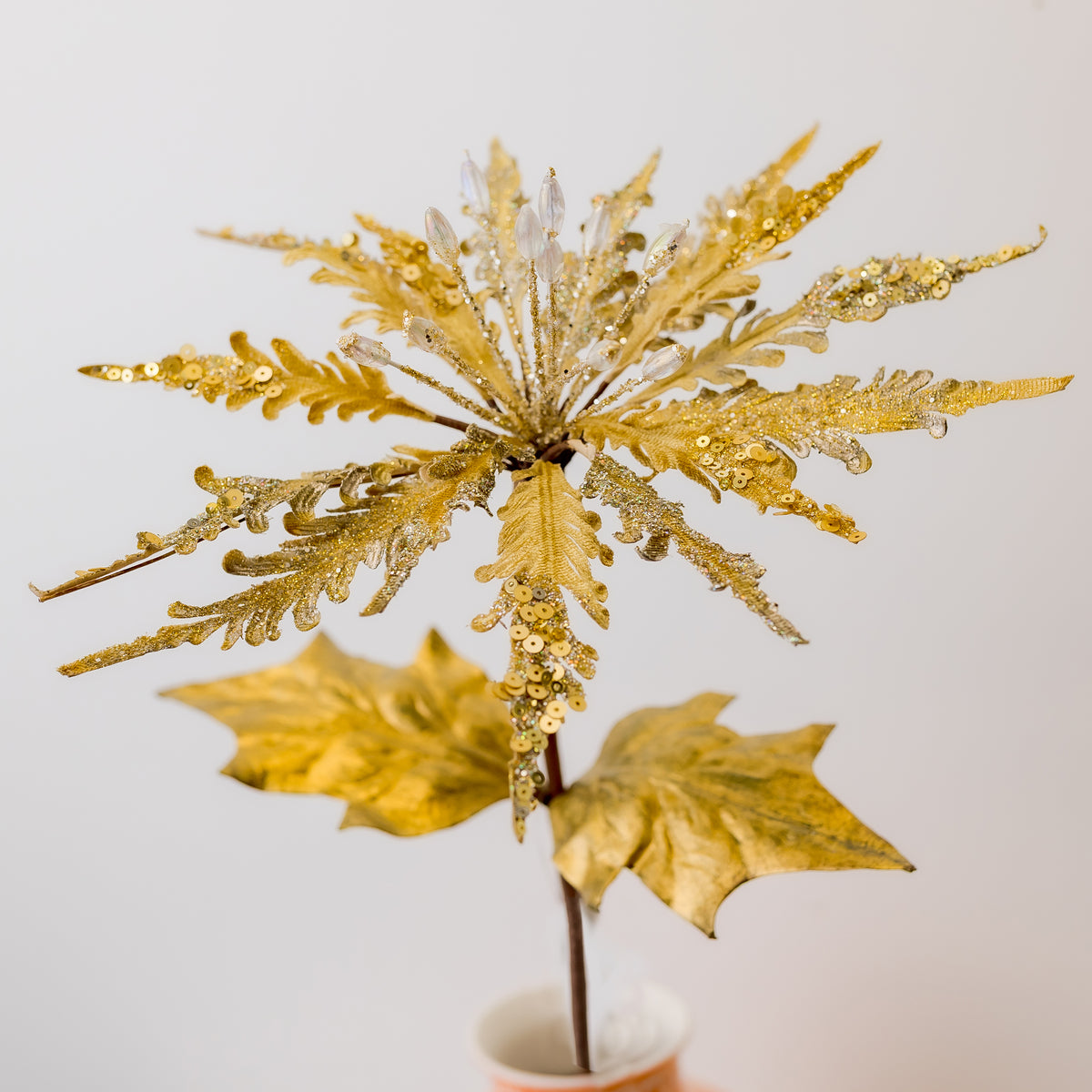 22" Glitter Gold Champagne Poinsettia Pick