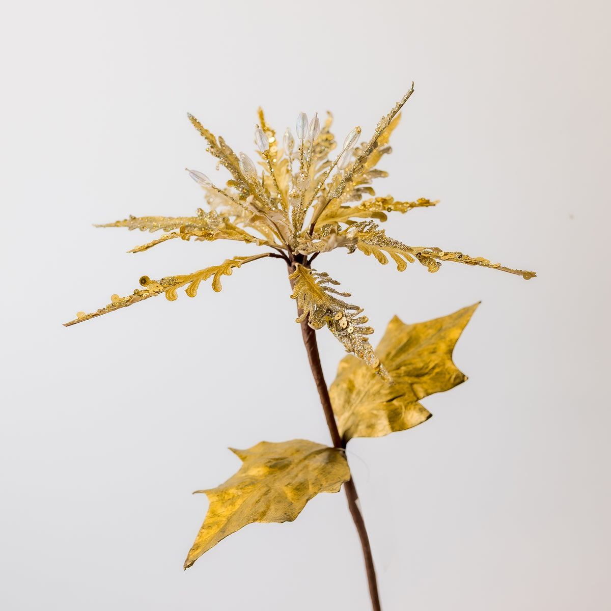 22" Glitter Gold Champagne Poinsettia Pick