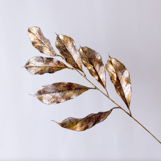 28" Metallic Gold Silver Magnolia Leaves Spray