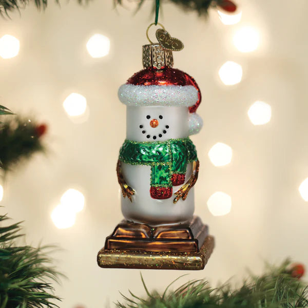 Old World Christmas Glass Blown Ornament S'Mores Snowman - Thumbnail 5