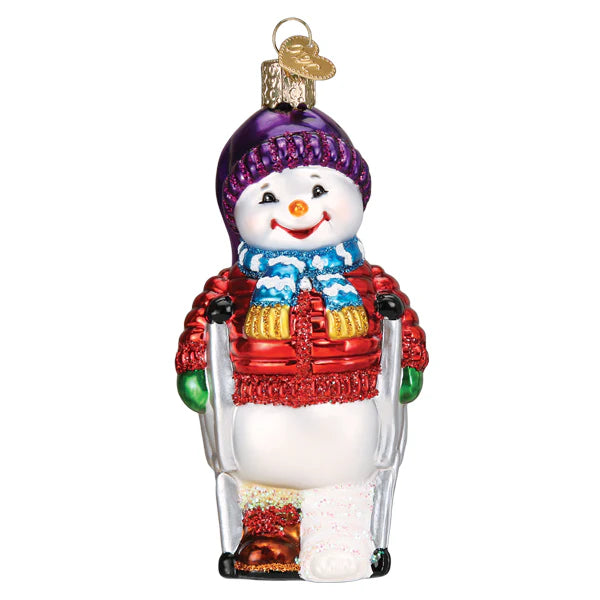 Snowman With Crutches - Old World Christmas Ornament
