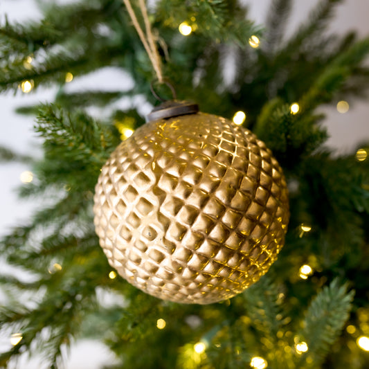 6" Matte Gold Hobnail Glass Ornament