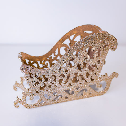 10" Glitter Champagne Sleigh Decor (CLR)