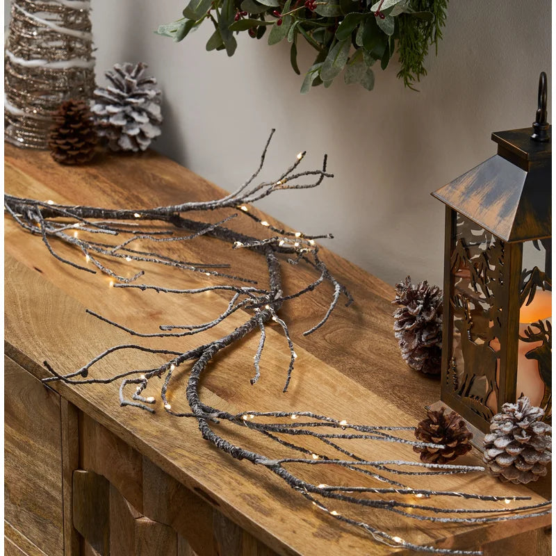 118" /10' Prelit Brown/White Snowy Garland