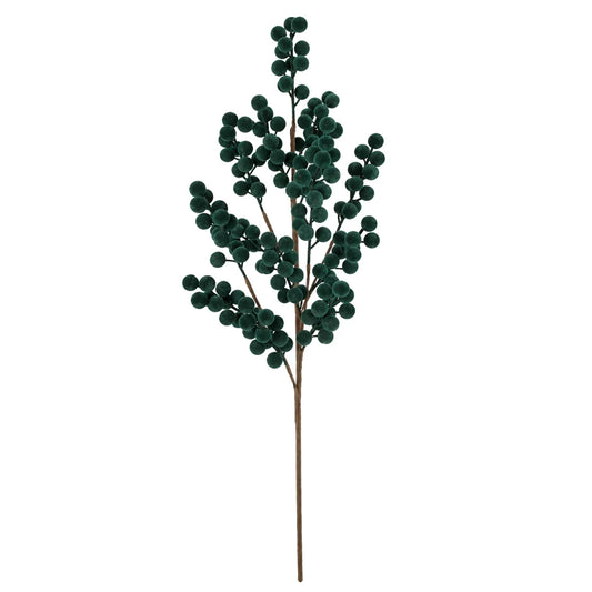 33" Flocked Dark Green Berry Spray