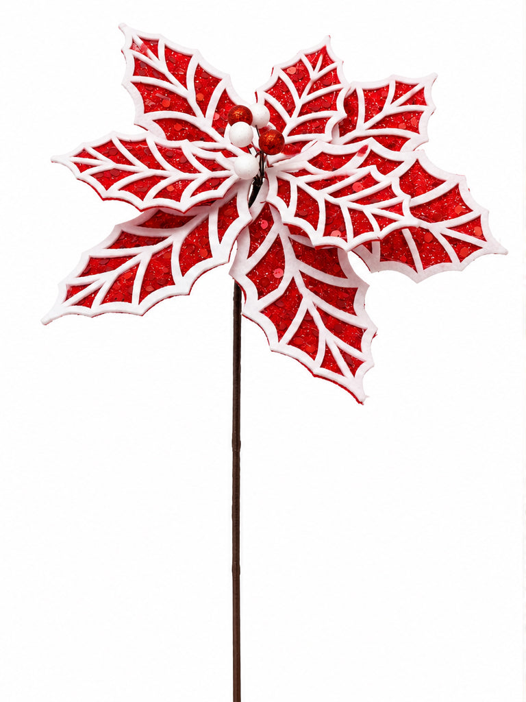 19" Red/White Poinsettia Pick