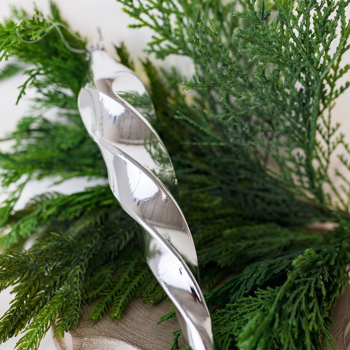 12" Silver Spiral Finial Glass Ornament