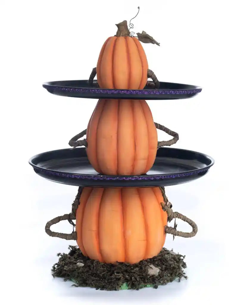 Three Wise Pumpkins Tiered Tray Halloween Figurine