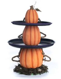 Three Wise Pumpkins Tiered Tray Halloween Figurine