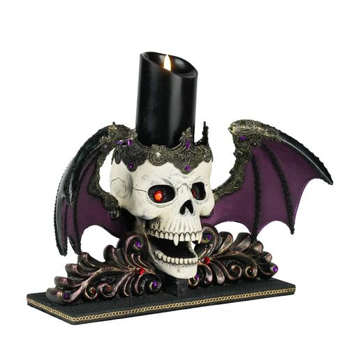 Winged Skull Pillar Candle Holder - Katherine's Collection