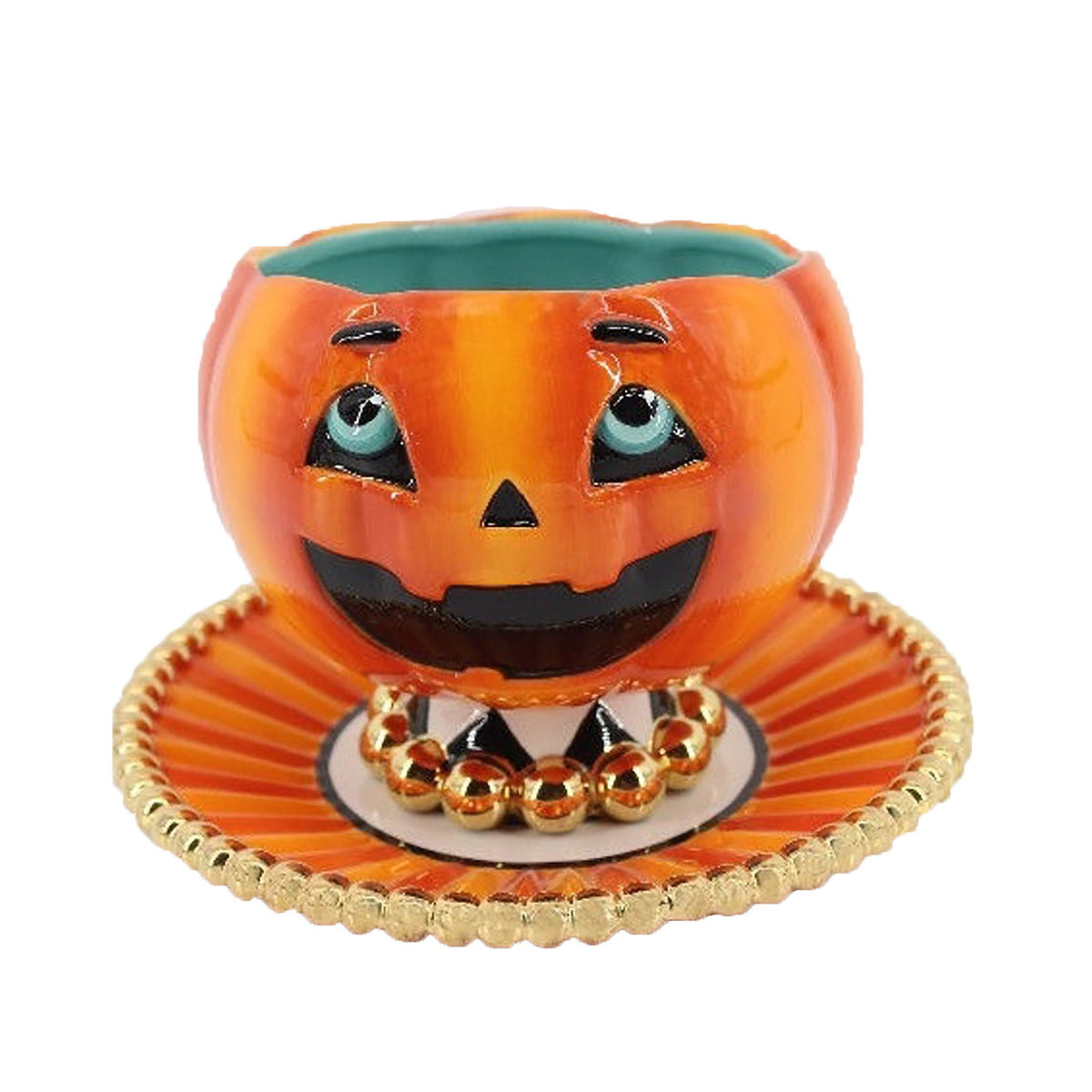 Ceramic Halloween Pumpkin Bowl and Plate Set of 2