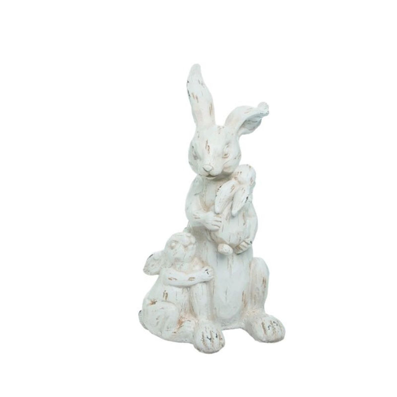 White Distressed Farmhouse Bunny Family Statue Assorted