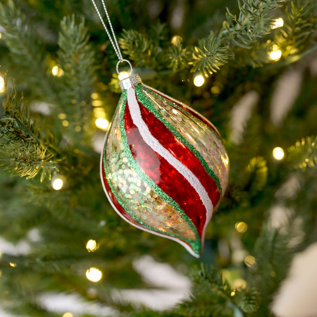 5" Swirl Peppermint Glass Ornament, Assorted