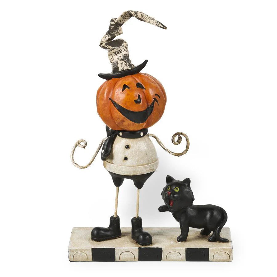 Pumpkin Man with Black Cat Resin 8"