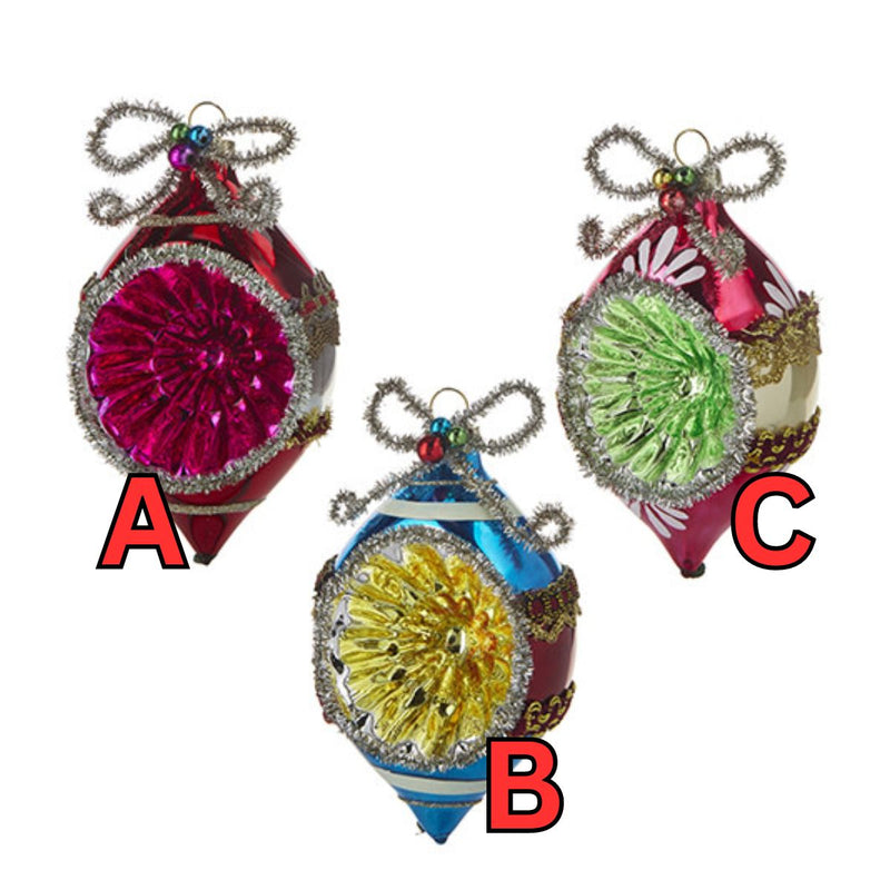 5" Tinsel Vintage Glass Ornament Assorted