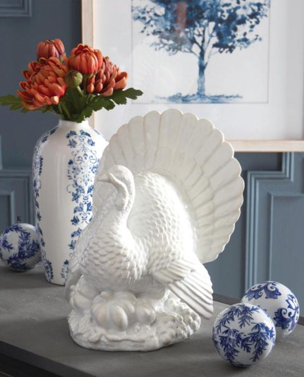 13" Glossy White Resin Turkey