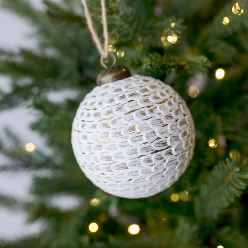 3" Textured White Glass Ornament, Assorted