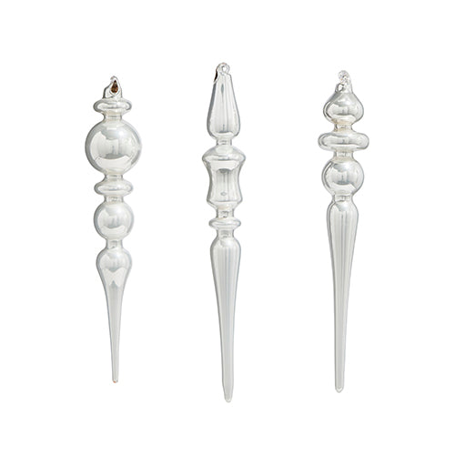 11" White Irridescent Finial Glass Ornament Assorted