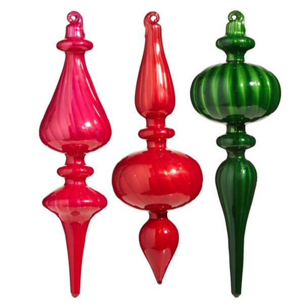 10" Finial Glass Blown Ornament Assorted