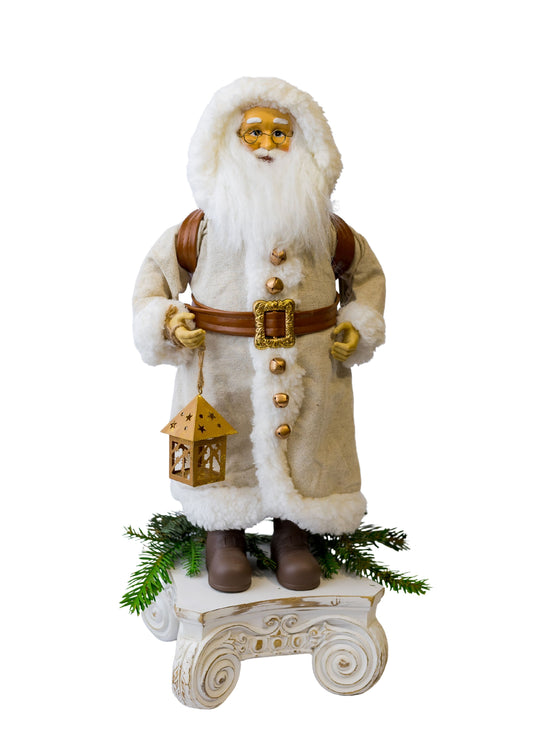 18" Vintage Farmhouse Santa with Hood and Lantern (CLR)