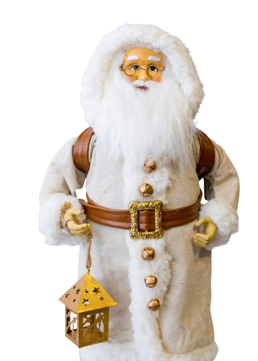 18" Vintage Farmhouse Santa with Hood and Lantern (CLR)
