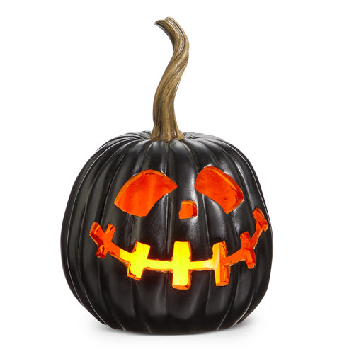 8" Lighted Black Jack O Lantern