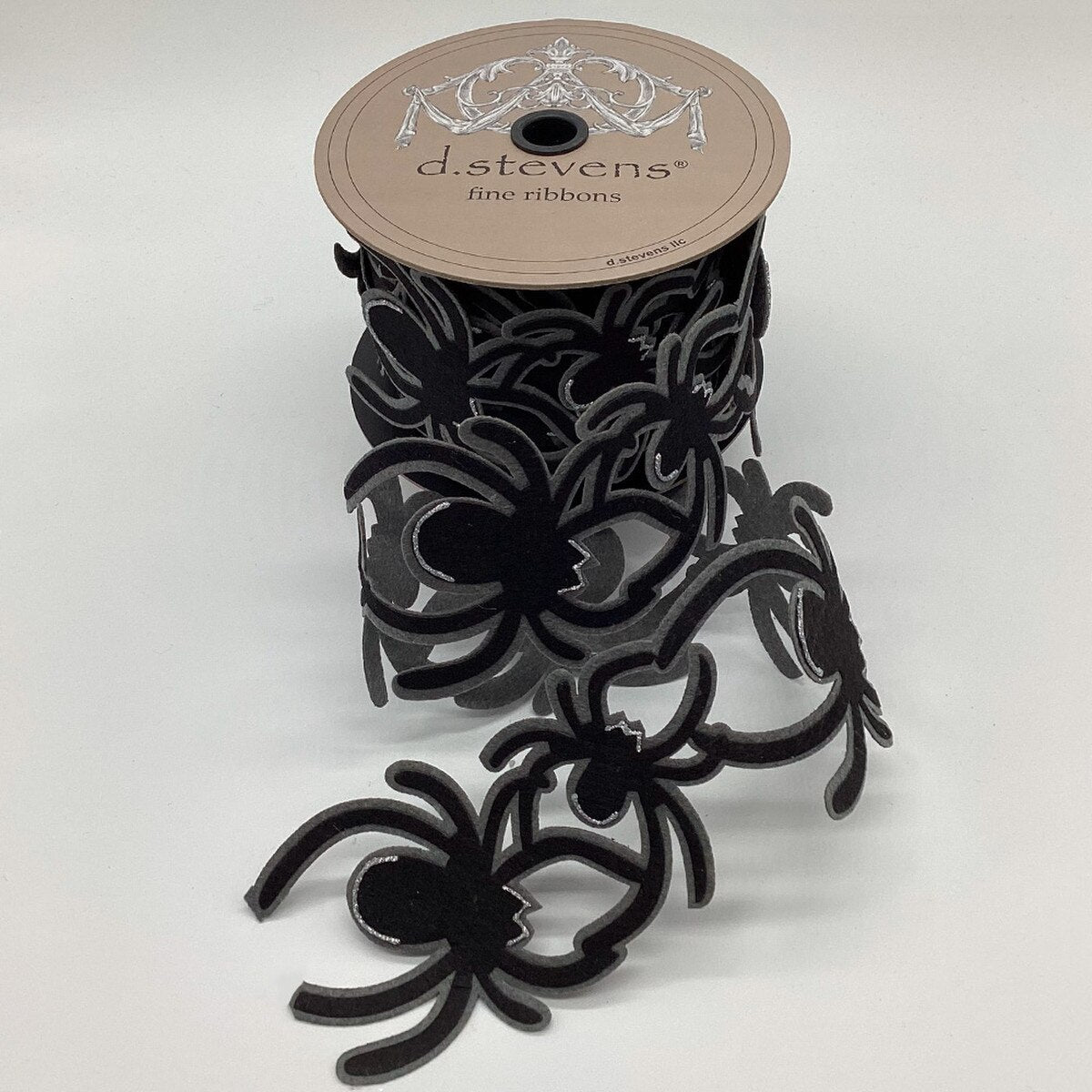 3"X5 Yard, Black & Grey Spiders Felt Ribbon