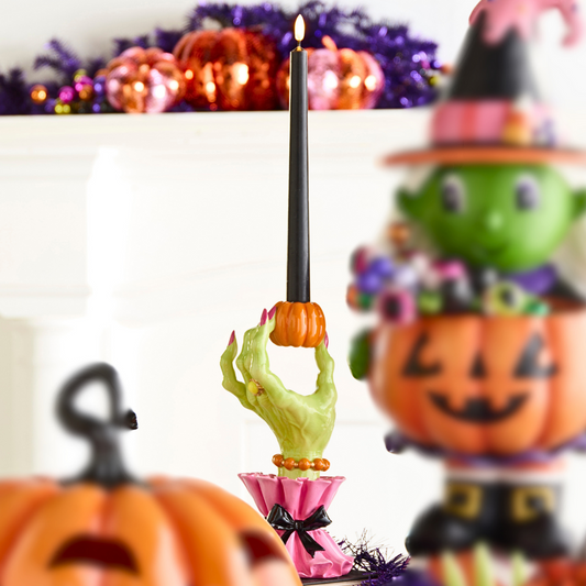10" Green/Striped Witch Hand Candleholder