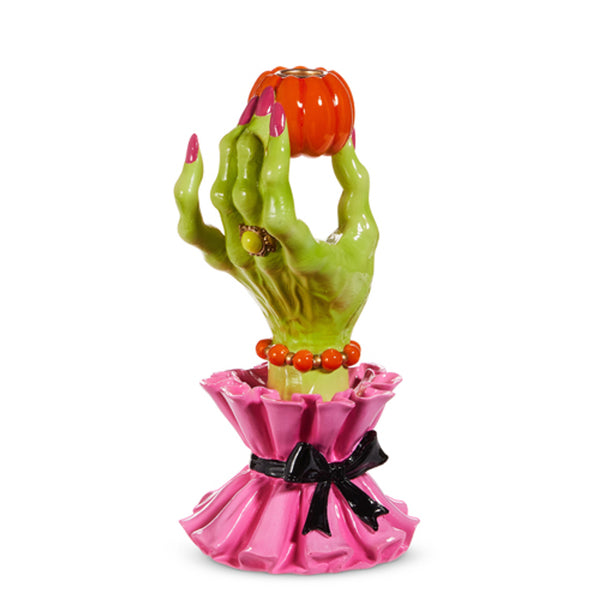 10" Green/Striped Witch Hand Candleholder