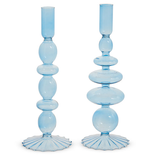 Light Blue Modern Art Candleholders Set of 2