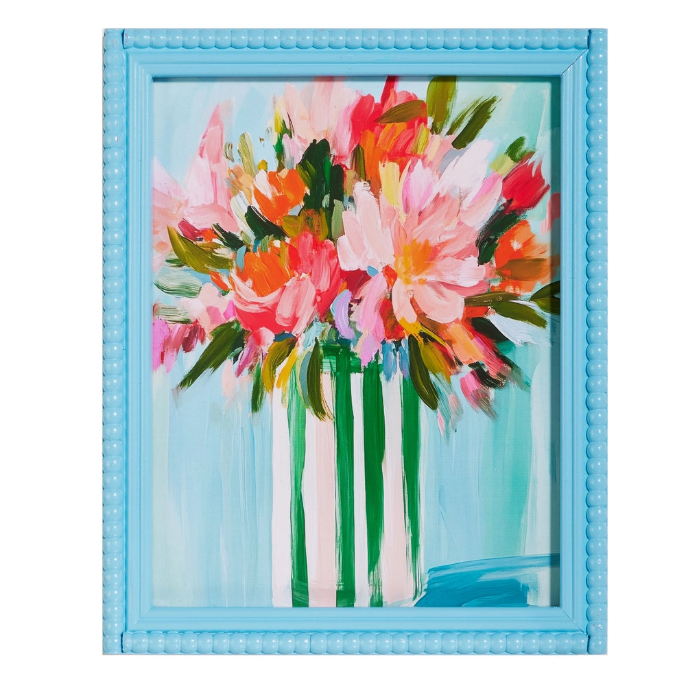 13.75" Blue Floral Haze Beaded Framed Print
