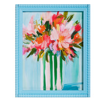 13.75" Blue Floral Haze Beaded Framed Print