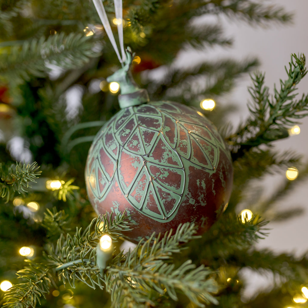 4" Matte Bronze Green Leaf Glass Ornament