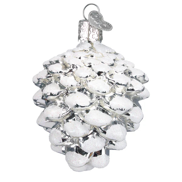 Snow Capped Silver Snowy Cone - Old World Christmas Ornament
