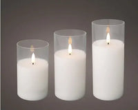 7" Clear/White Glass Pillar Candle Set of 3