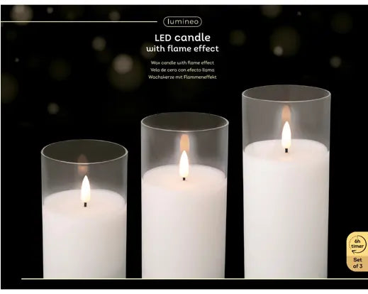 7" Clear/White Glass Pillar Candle Set of 3