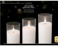 7" Clear/White Glass Pillar Candle Set of 3