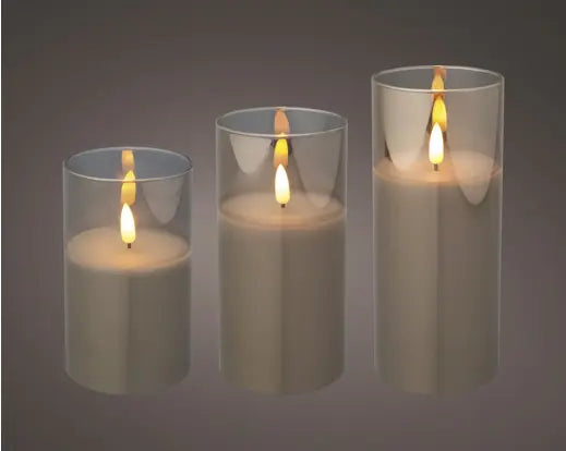 7"  Clear/Grey Candles Pillar Glass, Set of 3