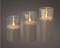 7"  Clear/Grey Candles Pillar Glass, Set of 3