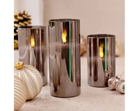 7"  Clear/Grey Candles Pillar Glass, Set of 3