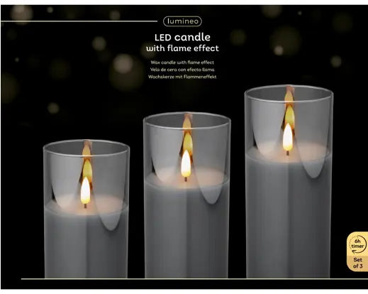 7"  Clear/Grey Candles Pillar Glass, Set of 3